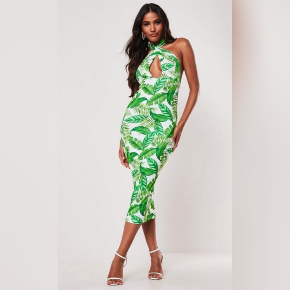 New Green palm print midi dress ✅